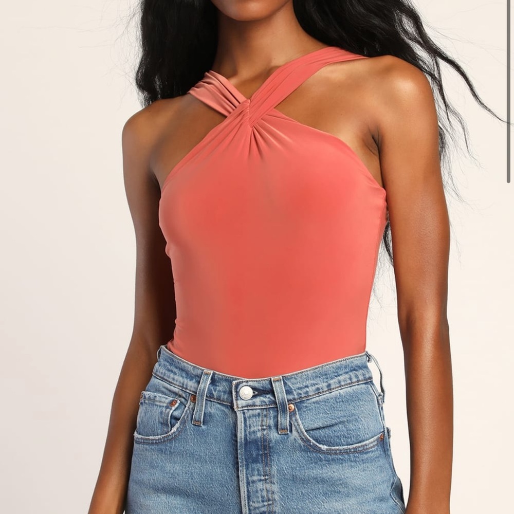 Lulus Knot My Type Rusty Rose Knot-Front Sleeveless Bodysuit